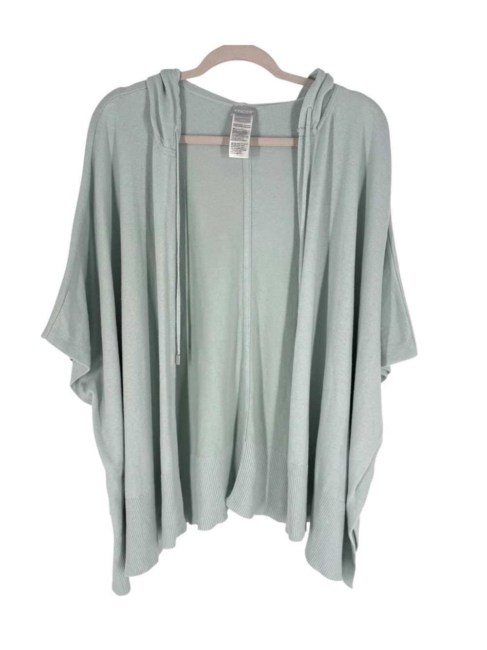 Chicos Kimono Sleeve Cardigan Open Front Mint Green Knit Hooded One Size